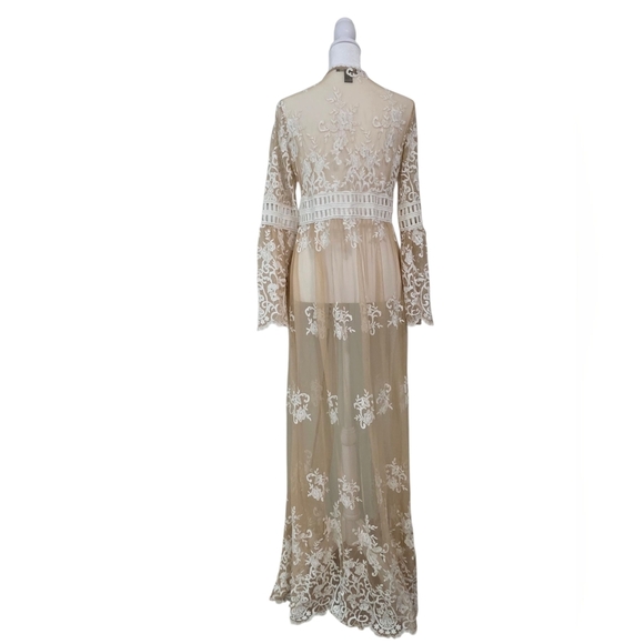 Forever 21 Sheer Lace Long Robe Cardigan Size Small - Picture 6 of 8